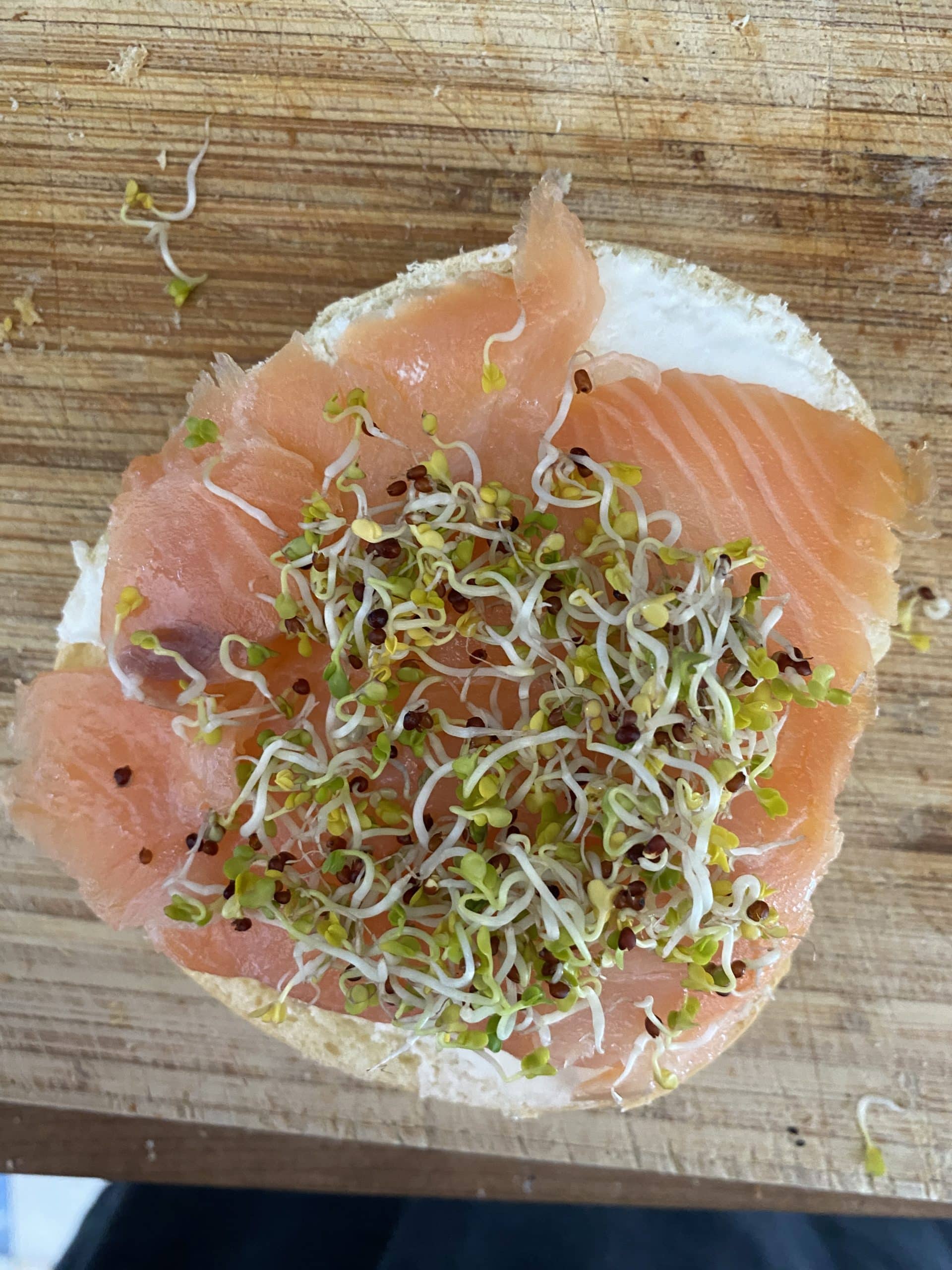 1. Hallo. Es gibt Lachsbrötchen an diesem Morgen.