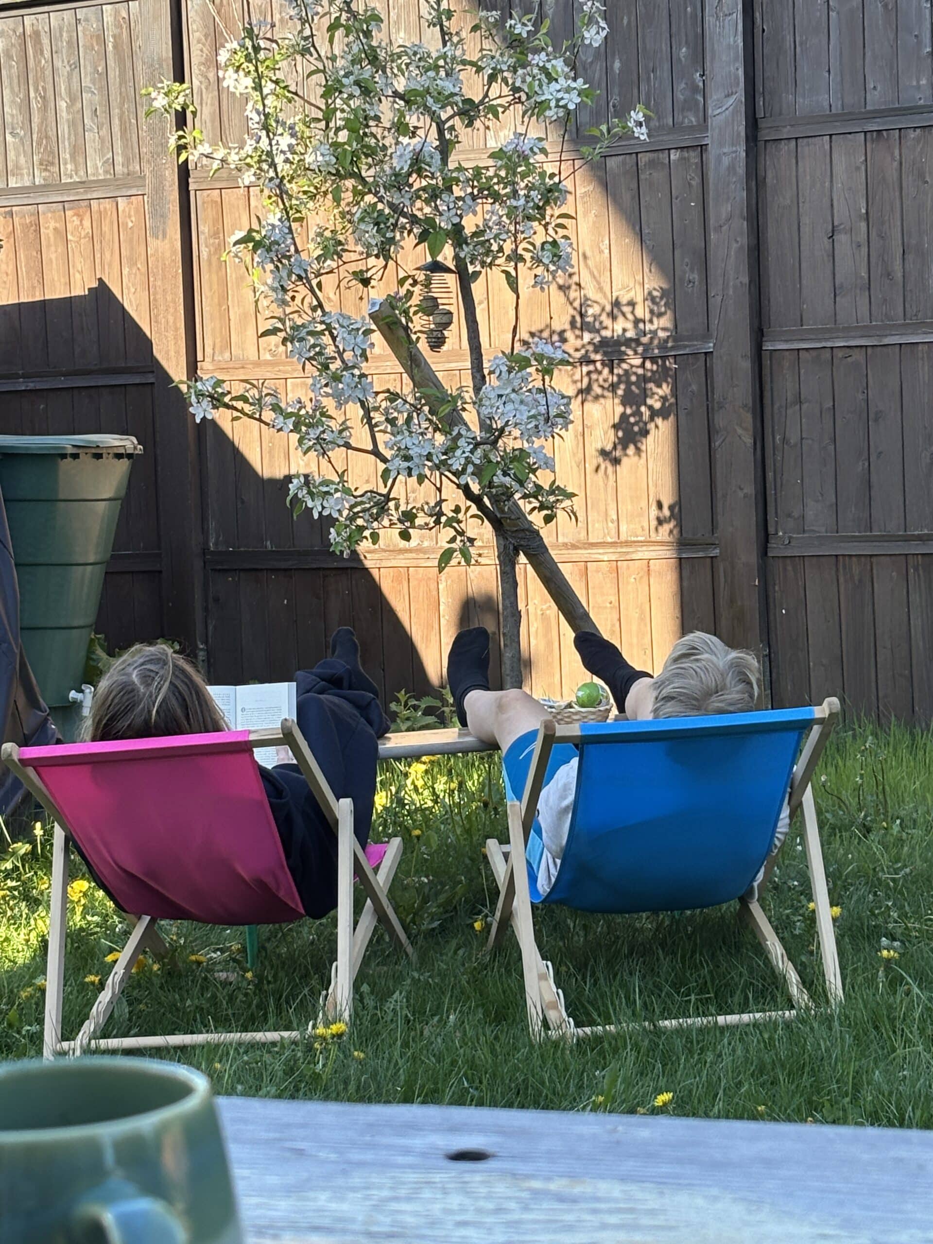 K2 liest im Garten dann seinem Kumpel noch ein bisschen aus dem Buch vor.