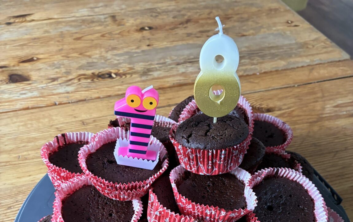 Hallo Samstag. Wir backen am Vormittag zum 18. des Kindes Muffins.