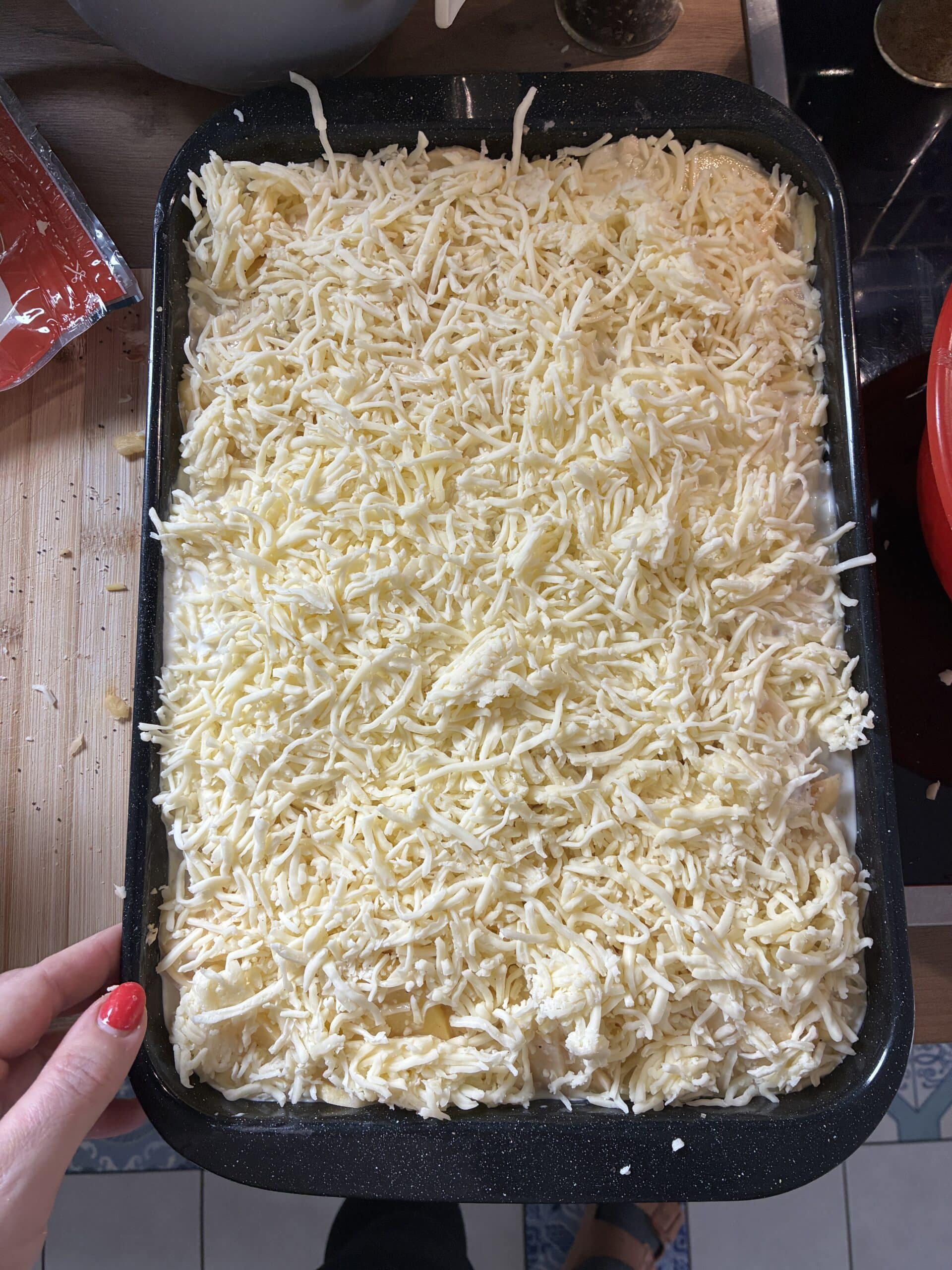 Am Vormittag bereite ich Kartoffelgratin vor.